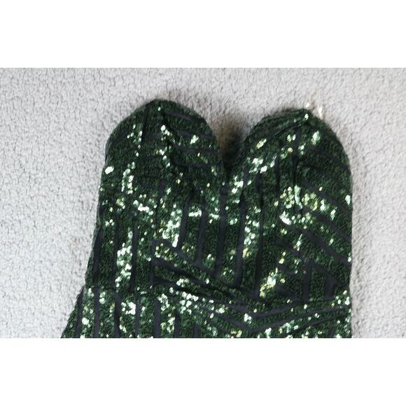 Charlotte Russe Dress M Green Sequin Sweatheart Mini Zip Up Bodycon - Picture 4 of 7